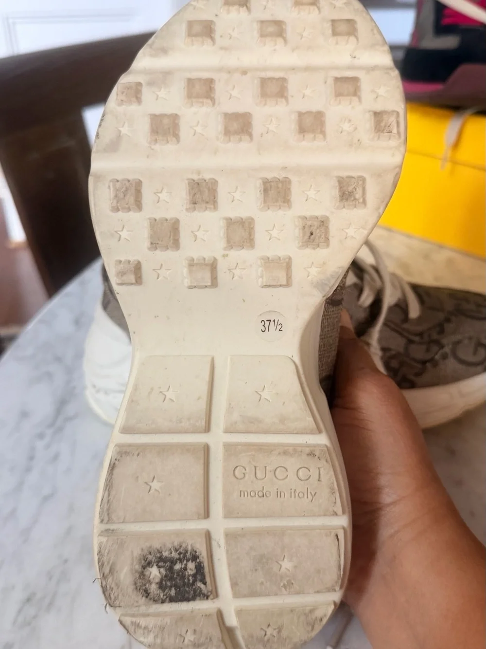 Women Gucci Rhyton Logo-Print Sneakers in Beige
